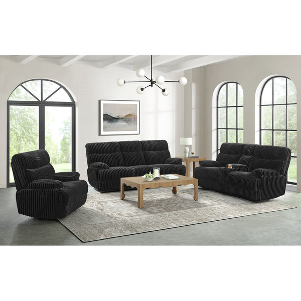 Admiral 3PC Living Room Set in Masis Black-Sofa, Loveseat & Recliner