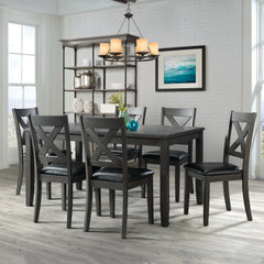 Alex Grey 60" 7 PC Dining Set (Grey Table with Black PU Seat)
