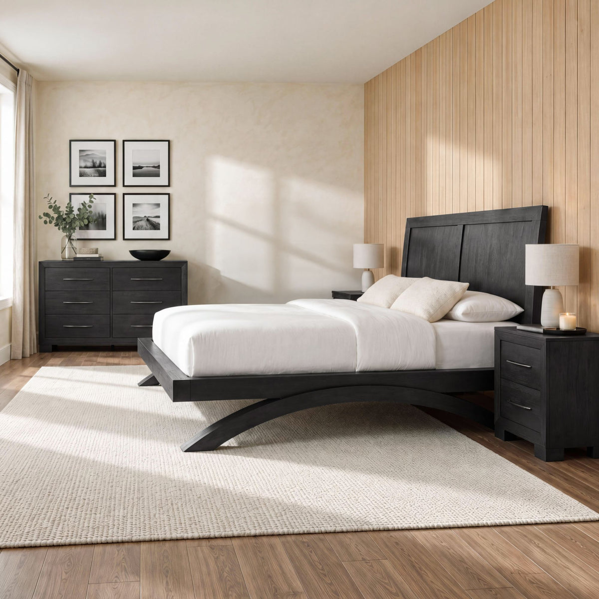Allan Queen 4PC Bedroom Set with 2 Nightstands & Dresser in Black