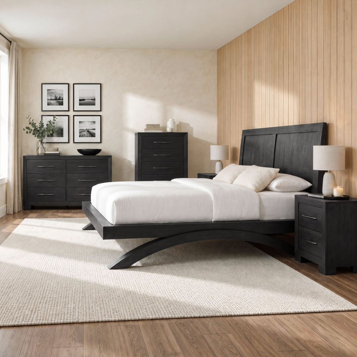 Allan King 5PC Bedroom Set with 2 Nightstands, Dresser & Chest in Black