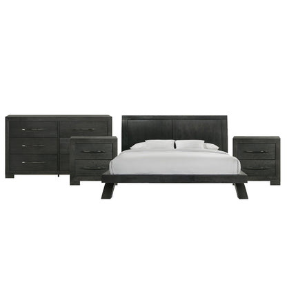 Allan King 4PC Bedroom Set with 2 Nightstands & Dresser in Black