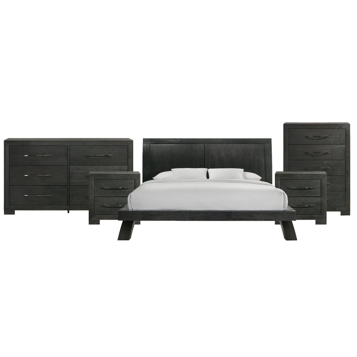 Allan King 5PC Bedroom Set with 2 Nightstands, Dresser & Chest in Black