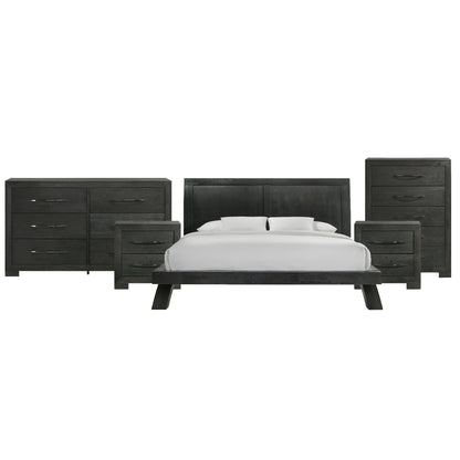 Allan King 5PC Bedroom Set with 2 Nightstands, Dresser & Chest in Black