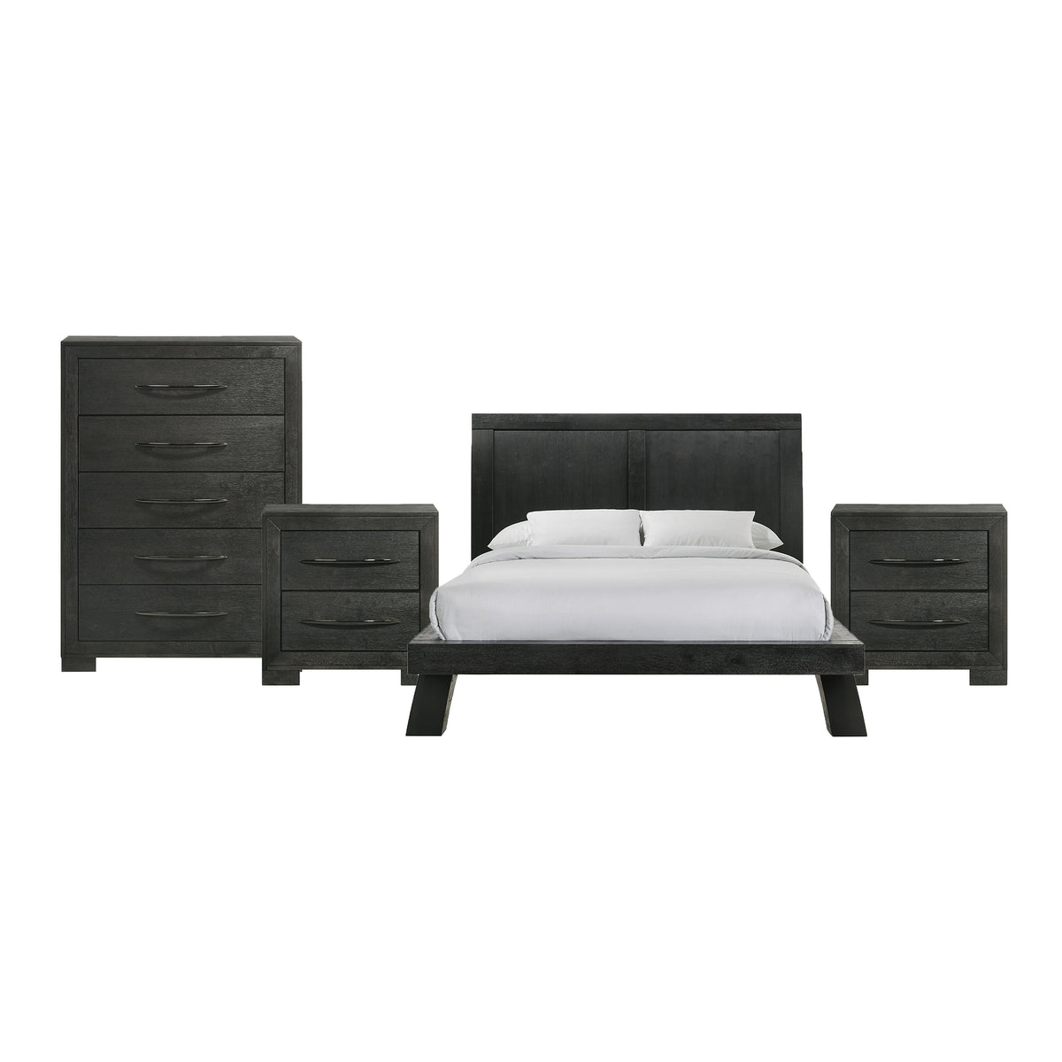 Allan Queen 4PC Bedroom Set with 2 Nightstands & Chest in Black