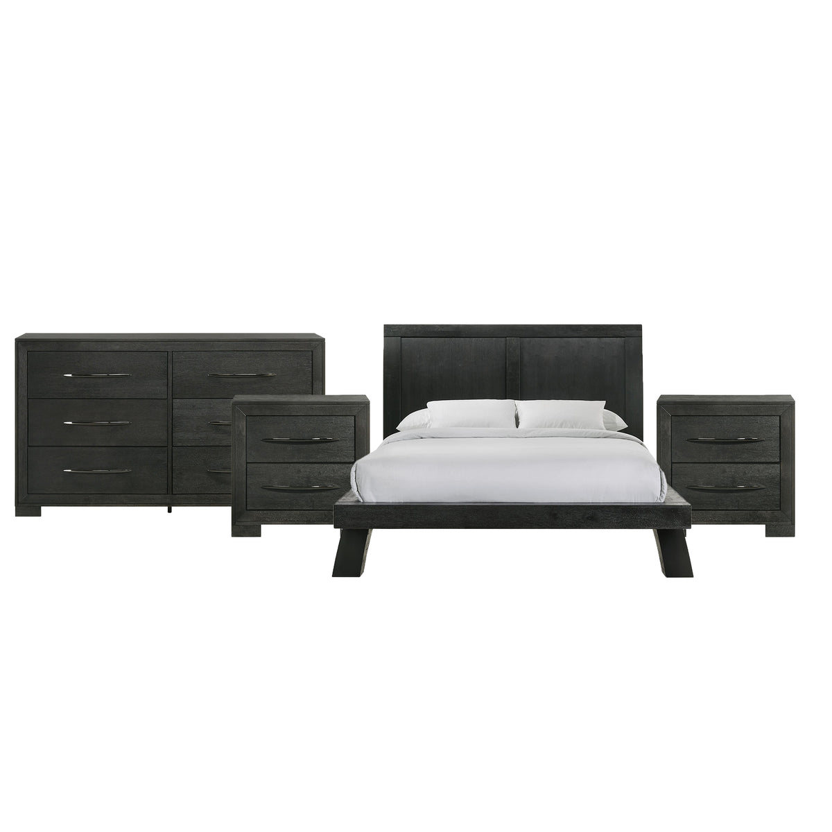 Allan Queen 4PC Bedroom Set with 2 Nightstands & Dresser in Black