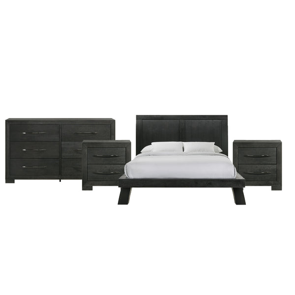 Allan Queen 4PC Bedroom Set with 2 Nightstands & Dresser in Black
