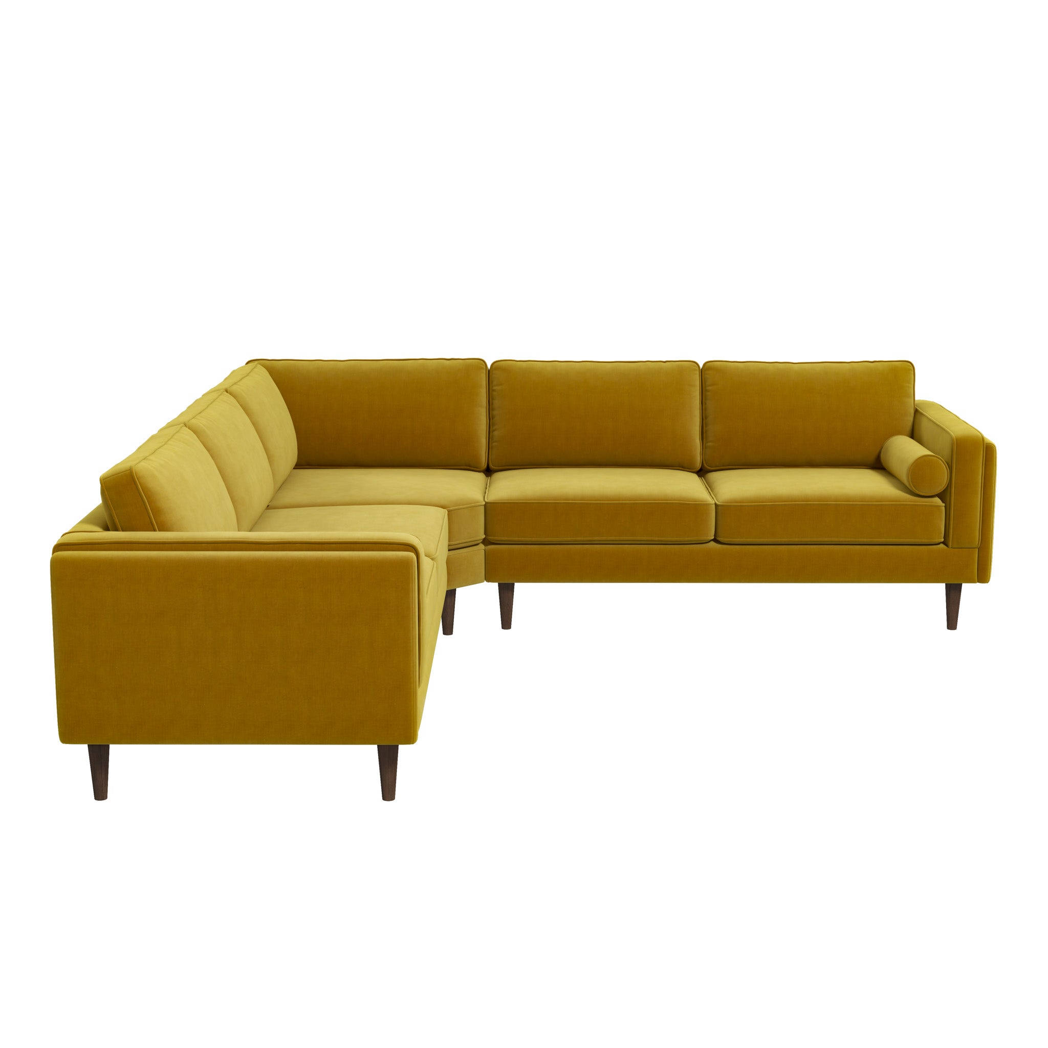 Sofá esquinero seccional de terciopelo amarillo ámbar