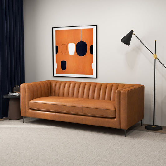 Sofá Angelina de piel sintética color coñac de 84"