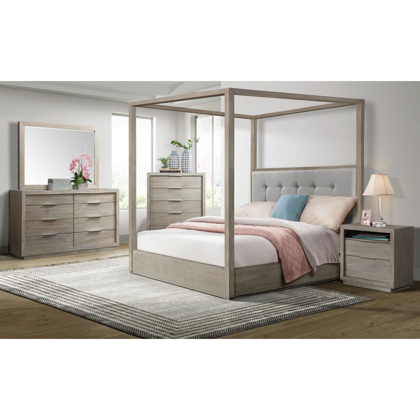 Arcadia King Canopy 3PC Bedroom Set in Grey