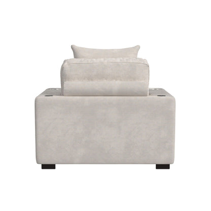 Arizona Chaise with 1 Pillow 20", 2 Cupholders and 2 USB in Steno Beige