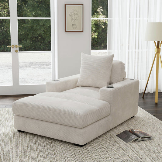 Arizona Chaise with 1 Pillow 20", 2 Cupholders and 2 USB in Steno Beige