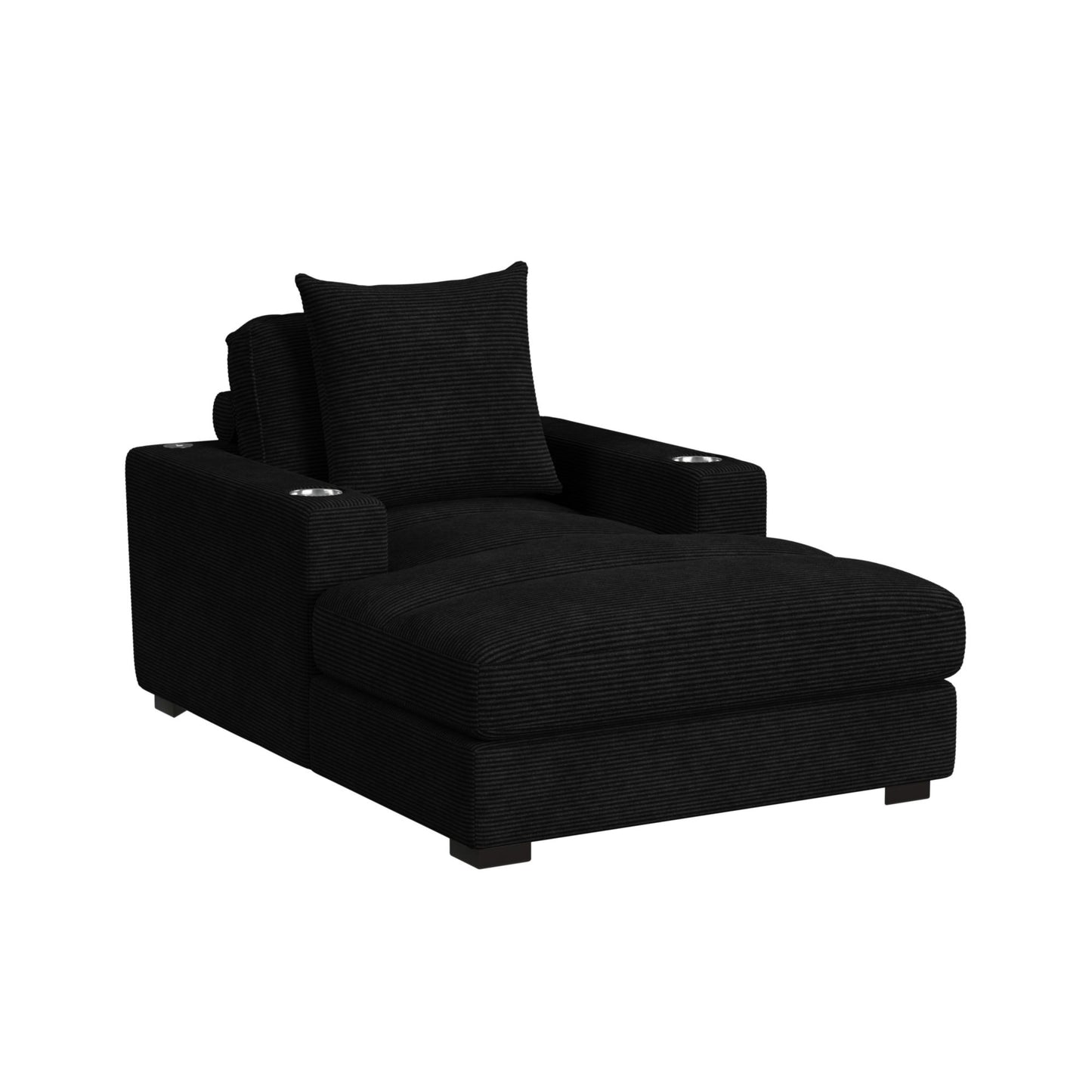 Arizona Chaise with 1 Pillow 20", 2 Cupholders and 2 USB in Steno Black