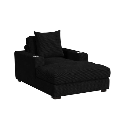 Arizona Chaise with 1 Pillow 20", 2 Cupholders and 2 USB in Steno Black
