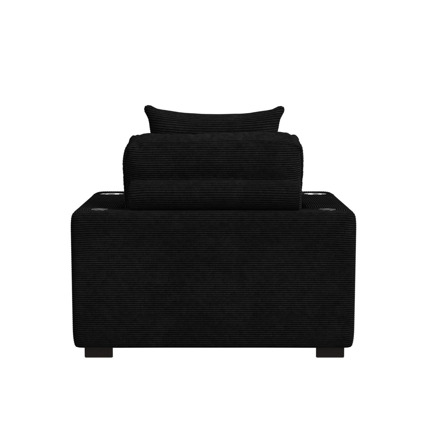 Arizona Chaise with 1 Pillow 20", 2 Cupholders and 2 USB in Steno Black