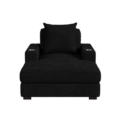 Arizona Chaise with 1 Pillow 20", 2 Cupholders and 2 USB in Steno Black