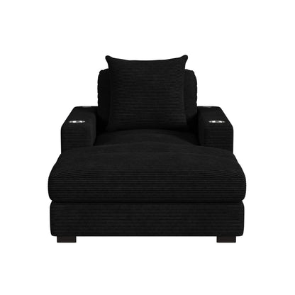 Arizona Chaise with 1 Pillow 20", 2 Cupholders and 2 USB in Steno Black