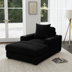 Arizona Chaise with 1 Pillow 20", 2 Cupholders and 2 USB in Steno Black