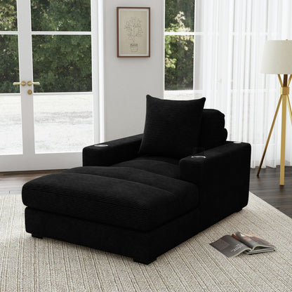 Arizona Chaise with 1 Pillow 20", 2 Cupholders and 2 USB in Steno Black