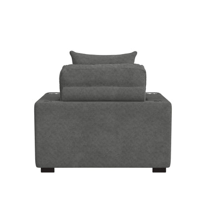 Arizona Chaise with 1 Pillow 20", 2 Cupholders and 2 USB in Steno Charcoal