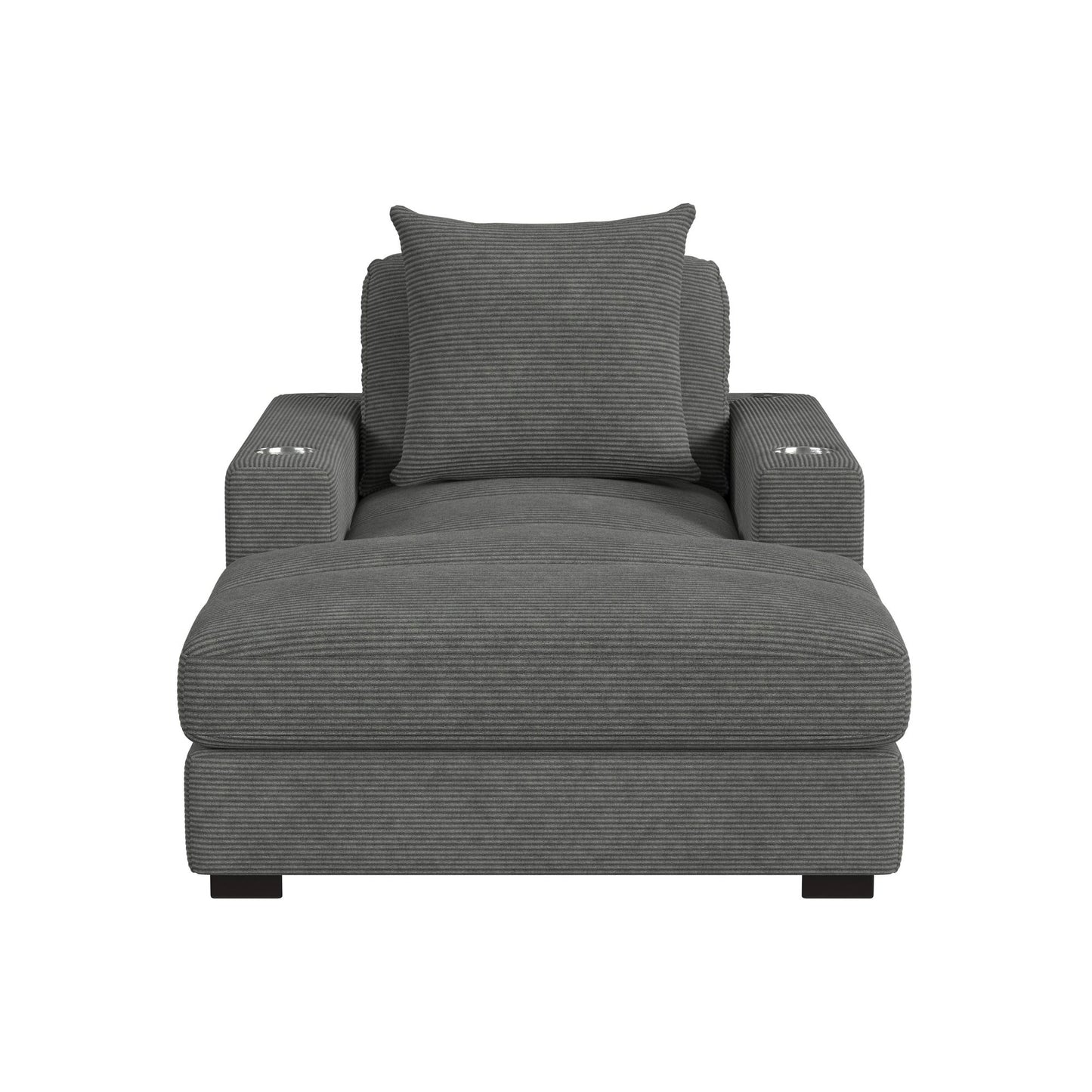 Arizona Chaise with 1 Pillow 20", 2 Cupholders and 2 USB in Steno Charcoal