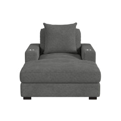 Arizona Chaise with 1 Pillow 20", 2 Cupholders and 2 USB in Steno Charcoal