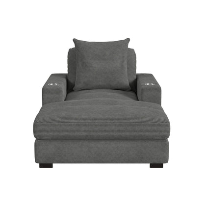 Arizona Chaise with 1 Pillow 20", 2 Cupholders and 2 USB in Steno Charcoal
