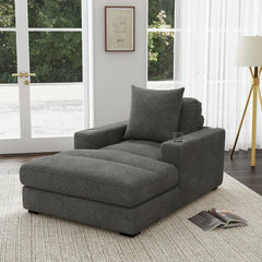 Arizona Chaise with 1 Pillow 20", 2 Cupholders and 2 USB in Steno Charcoal