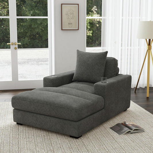 Arizona Chaise with 1 Pillow 20", 2 Cupholders and 2 USB in Steno Charcoal