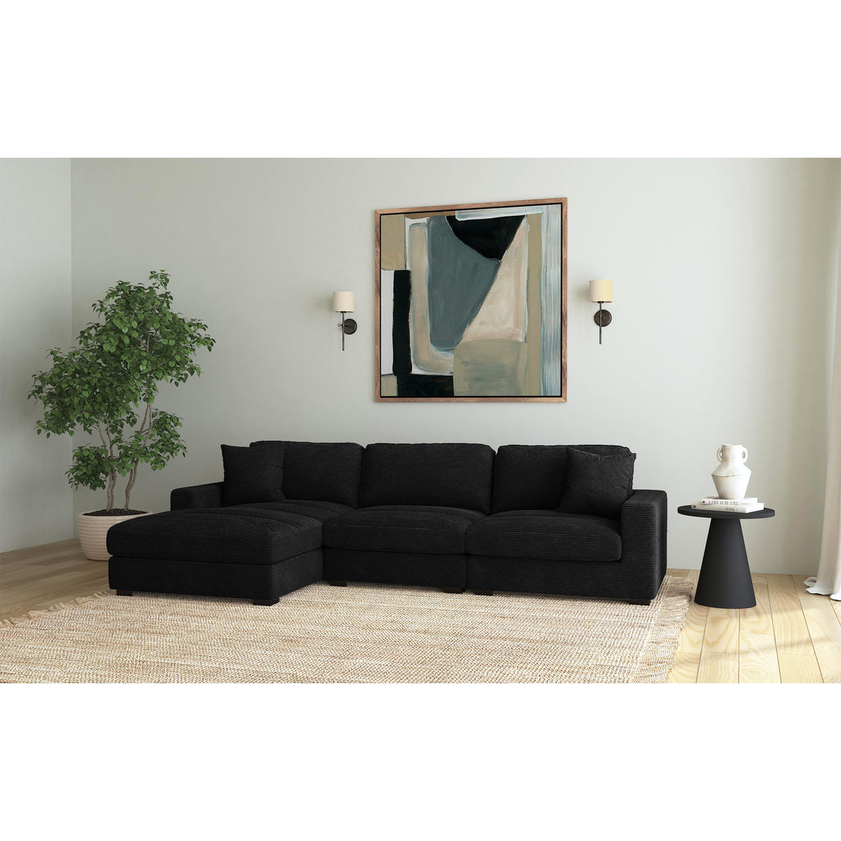 Arizona 3Pc Sectional Set With Lhf Chaise In Steno Black