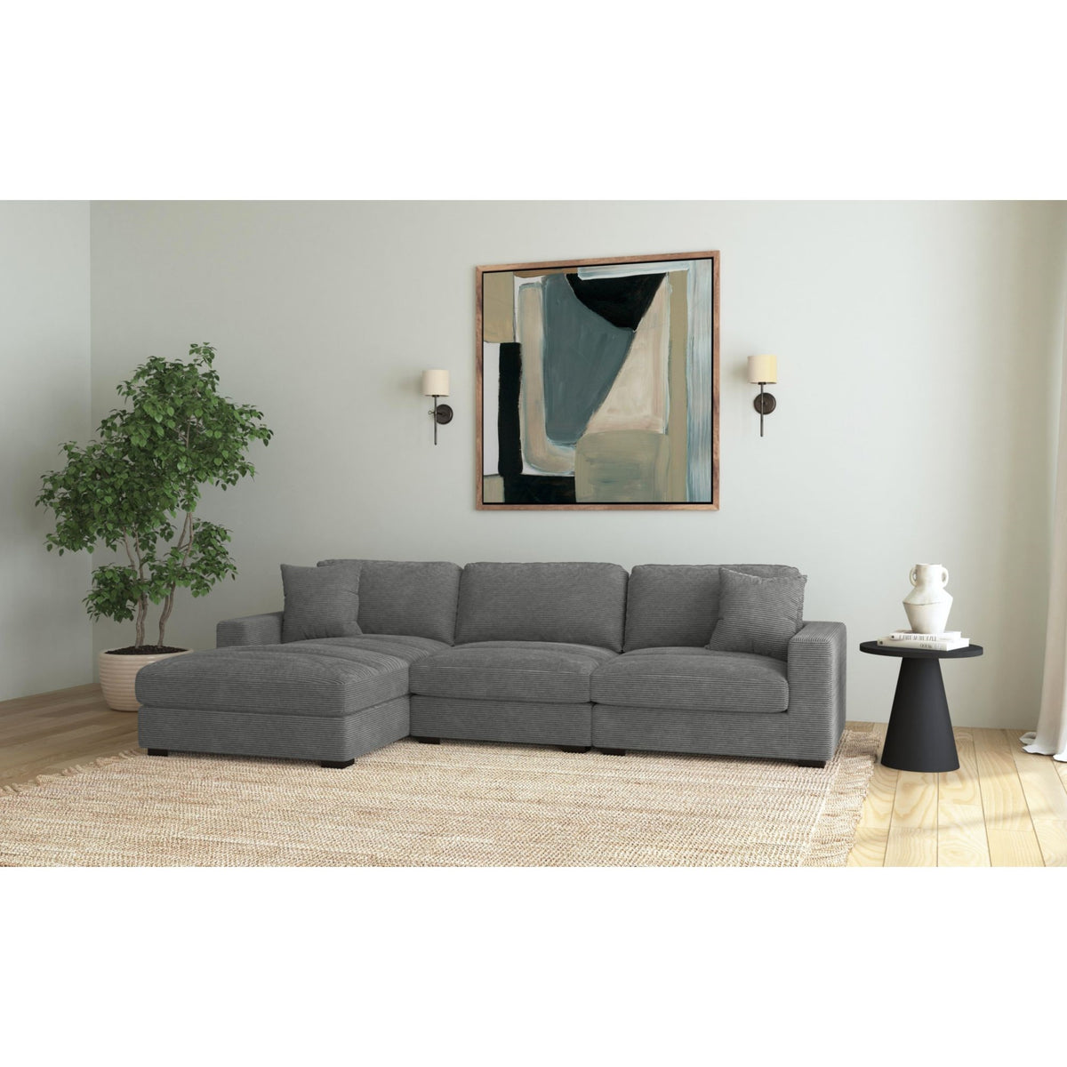 Arizona Modular 3Pc Sectional Set With Lhf Chaise In Steno Charcoal