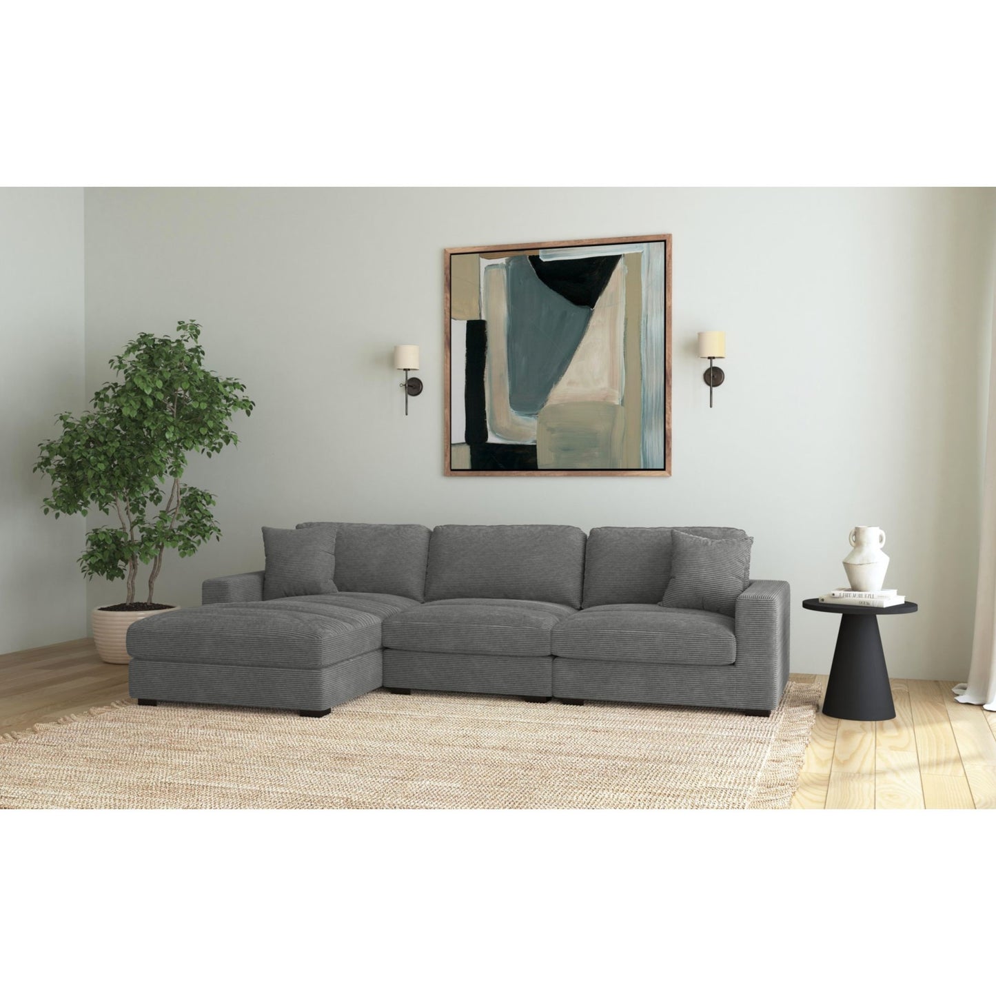 Arizona Modular 3PC Sectional Set with LHF Chaise in Steno Charcoal