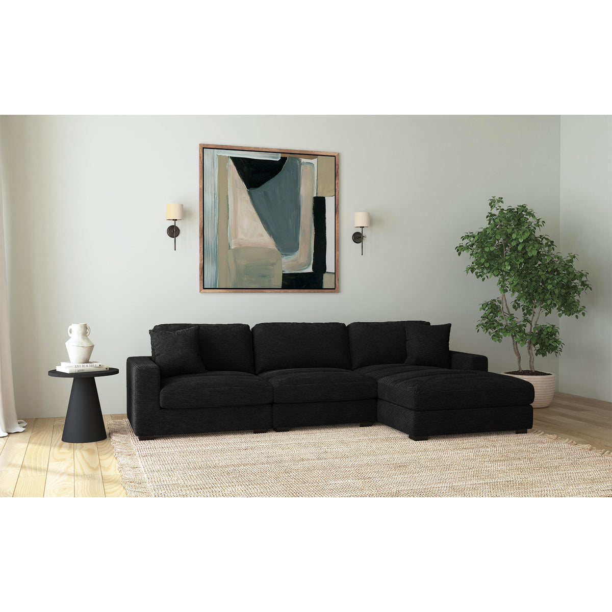 Arizona 3Pc Sectional Set With Rhf Chaise In Steno Black