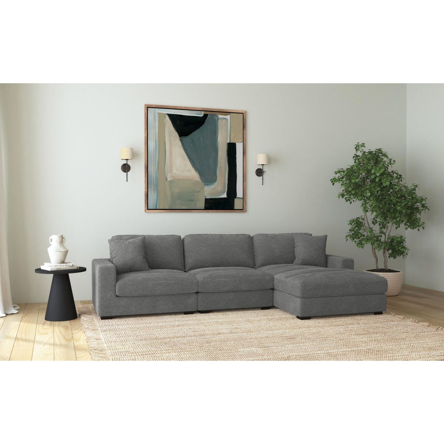 Arizona Modular 3PC Sectional Set with RHF Chaise in Steno Charcoal