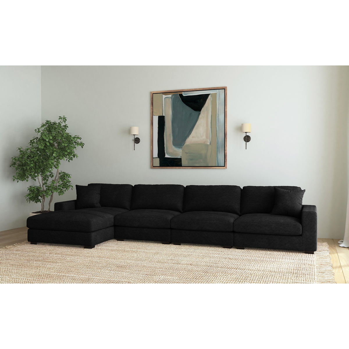 Arizona 4Pc Sectional Set With Lhf Chaise In Steno Black