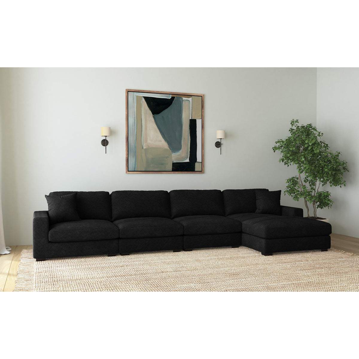 Arizona 4Pc Sectional Set With Rhf Chaise In Steno Black