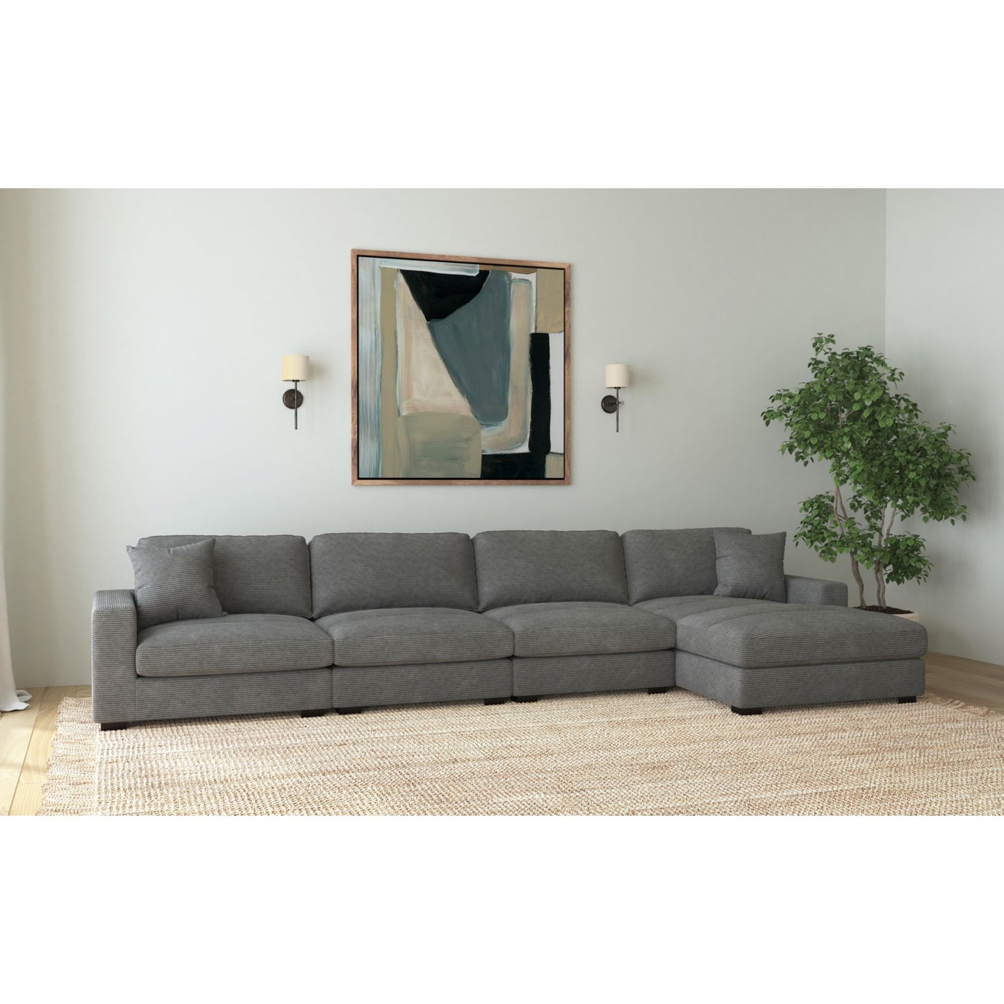 Arizona Modular 4PC Sectional Set with RHF Chaise in Steno Charcoal