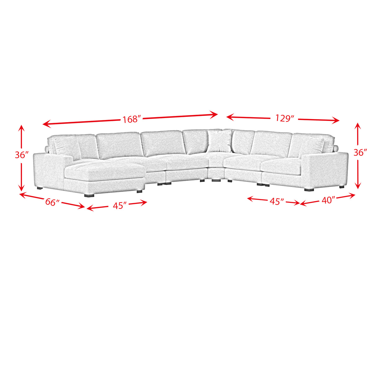 Arizona 6PC Sectional Set with LHF Chaise in Steno Black