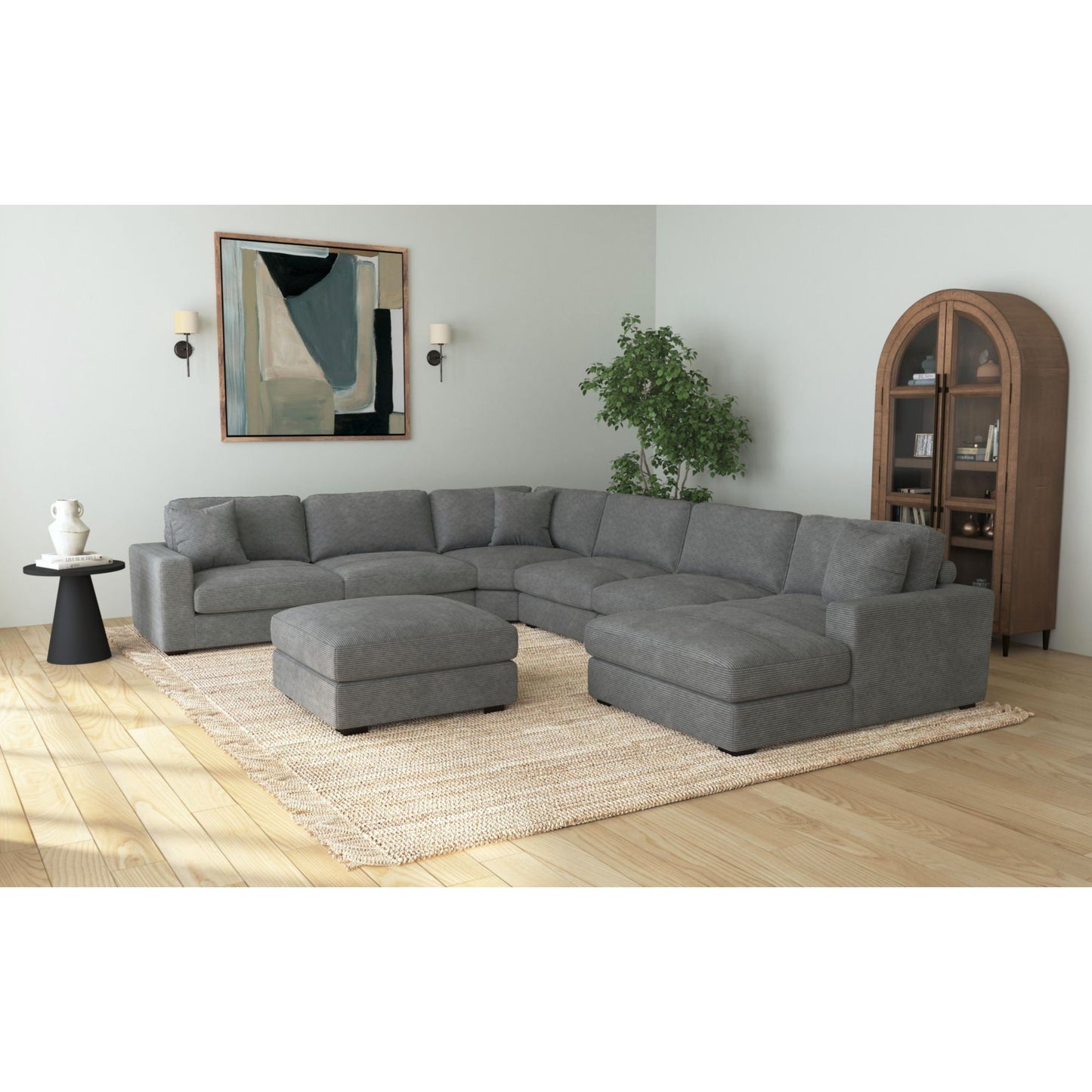 Arizona Modular 7PC Sectional Set with RHF Chaise in Steno Charcoal