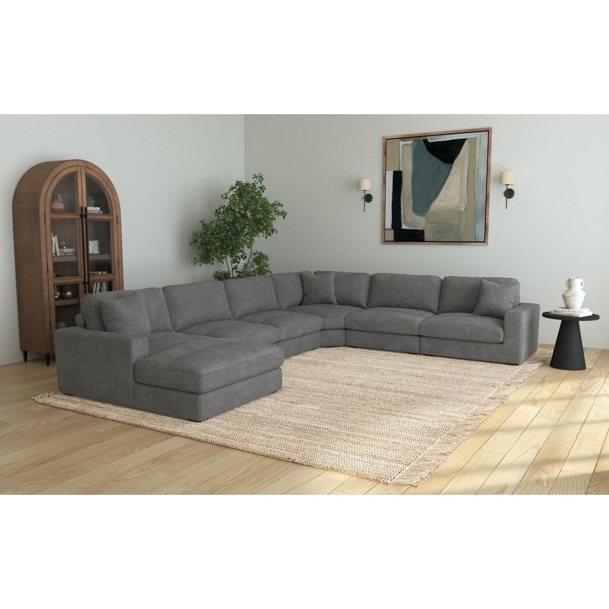 Arizona Modular 6Pc Sectional Set With Lhf Chaise In Steno Charcoal