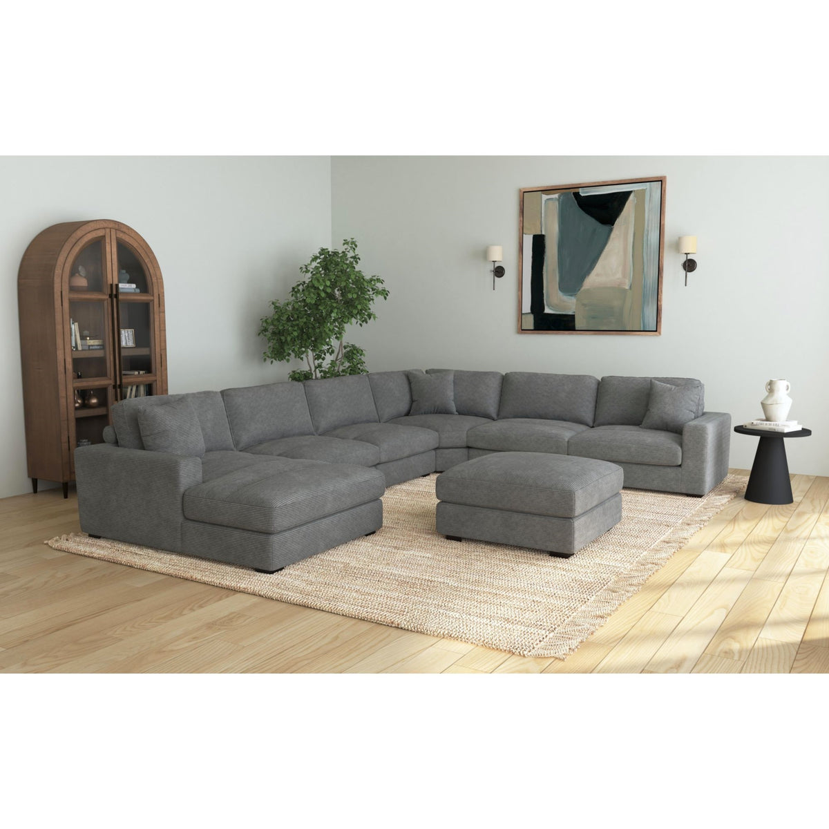 Arizona Modular 7Pc Sectional Set With Lhf Chaise In Steno Charcoal