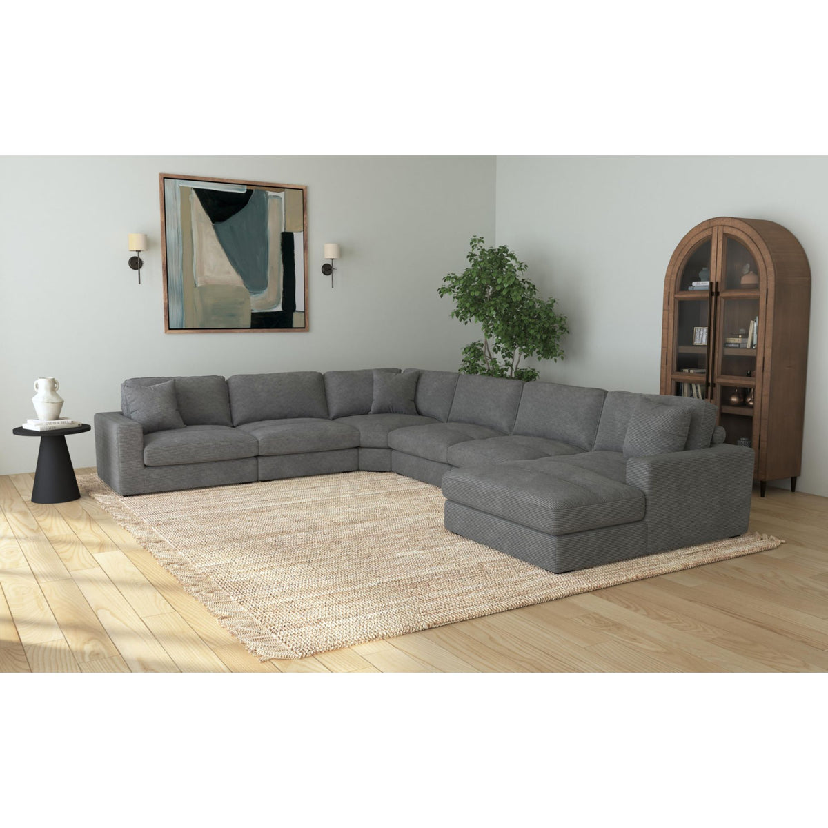 Arizona Modular 6Pc Sectional Set With Rhf Chaise In Steno Charcoal