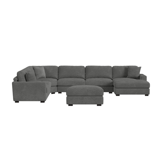 Arizona Modular 7PC Sectional Set with RHF Chaise in Steno Charcoal
