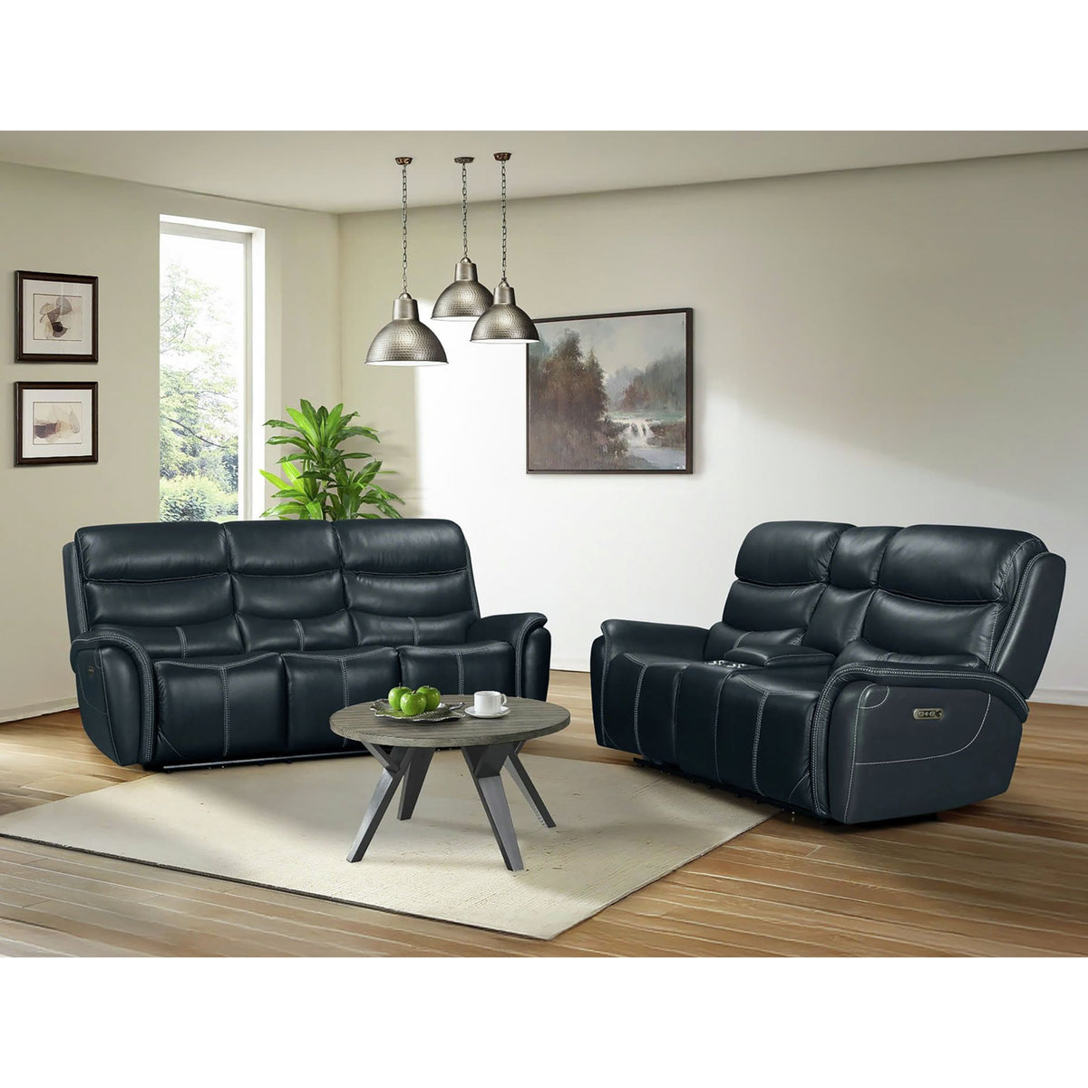 Aruba 2Pc Living Room Set In Pebble Navy Sofa & Loveseat