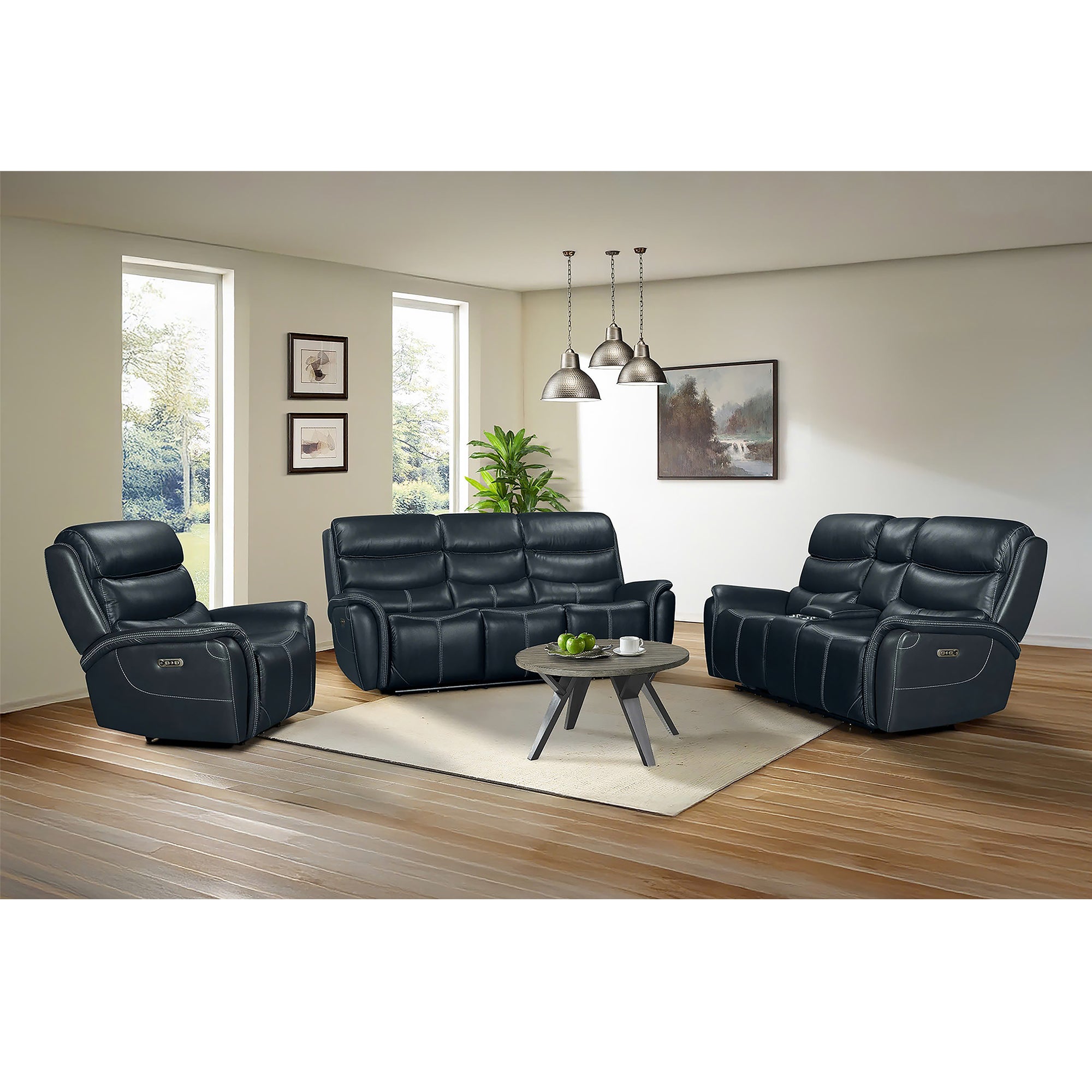 Aruba Power Motion Loveseat with Power Headrest and Console in Pebble Navy