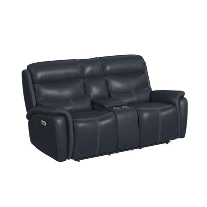 Aruba Power Motion Loveseat with Power Headrest and Console in Pebble Navy