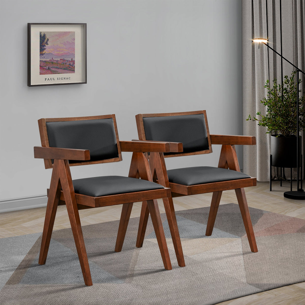 Silla de comedor Athena de cuero vegano negro (juego de 2)