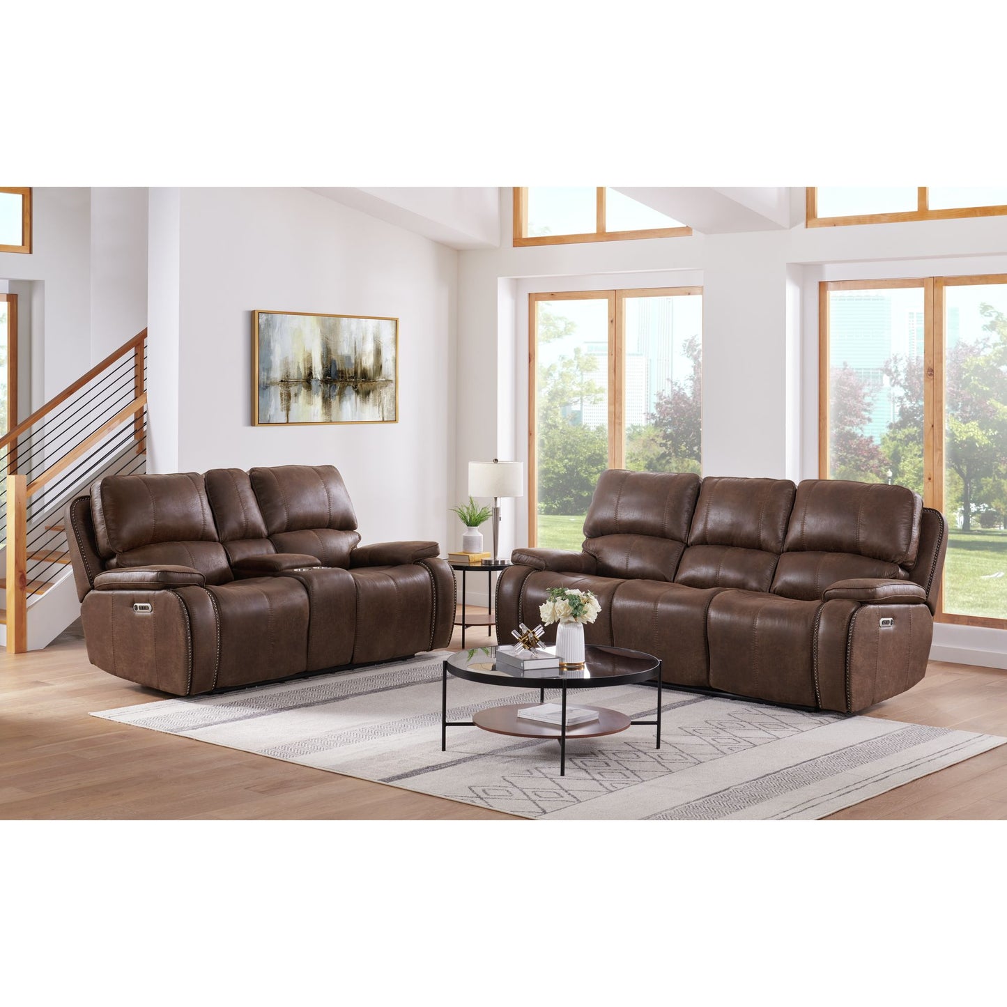 Atlantis Power Motion Sofa with Power Motion Head Recliner in Heritage Brown
