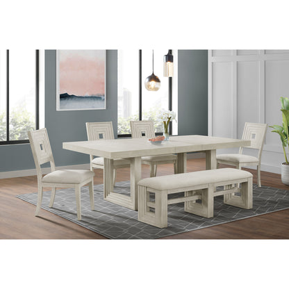 Avalanche 6PC Standard Height Dining Set in Antique White-Table, Four Chairs & Bench