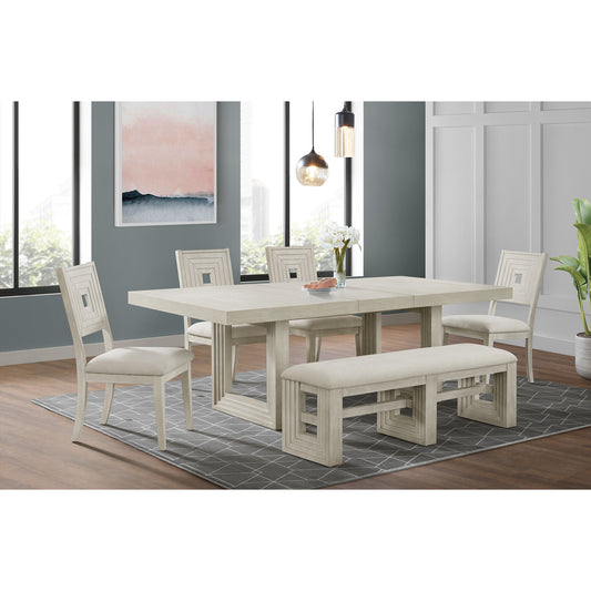 Avalanche 6PC Standard Height Dining Set in Antique White-Table, Four Chairs & Bench