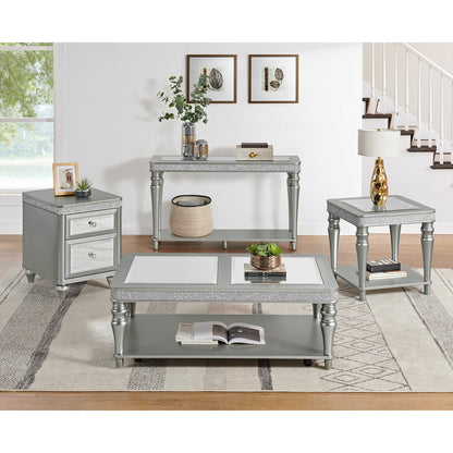 Avril 3PC Occasional Table Set in Silver-Coffee Table, End Table & Sofa Table